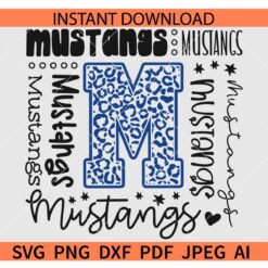 Mustangs Typography SVG, Mustangs Baseball SVG, Mustangs Mascot Typography SVG