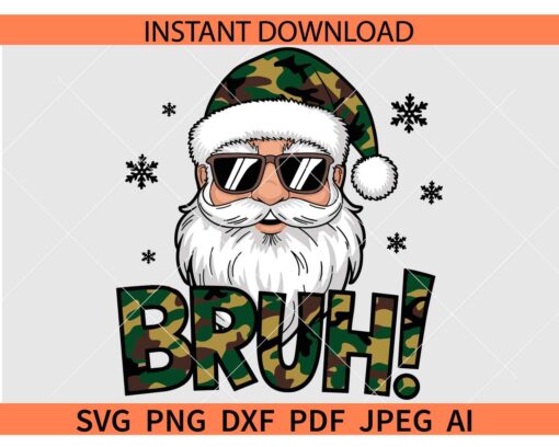 Santa Hunting SVG PNG, Santa Bruh Buffalo Print SVG, Funny Christmas Mallard Duck BRUH! SVG