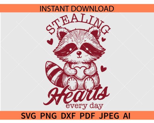 Stealing Hearts Everyday Racoon SVG, Cute Valentine's Day Racon SVG Bundle, Sweet Love Animal SVG