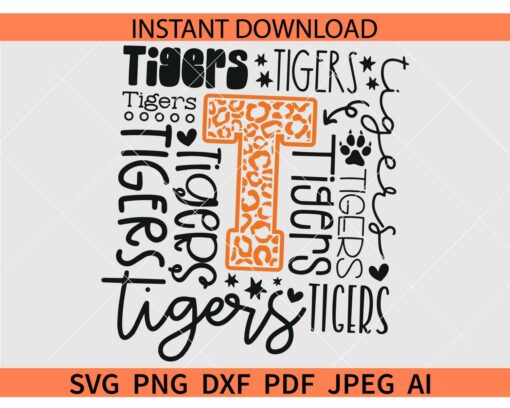 Tigers Typography SVG, Tigers Cheer Typography SVG, Tigers Football SVG, Tigers Baseball SVG, Tigers Mascot Typography SVG