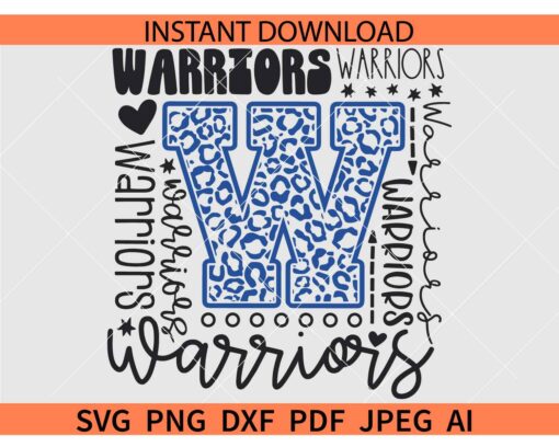 Warriors Typography SVG, Warriors Baseball SVG, Warriors Mascot Typography SVG