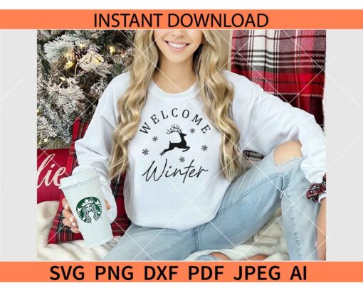 Welcome Winter SVG, Christmas Running Rudolph SVG, Welcome Winter Running Deer SVG