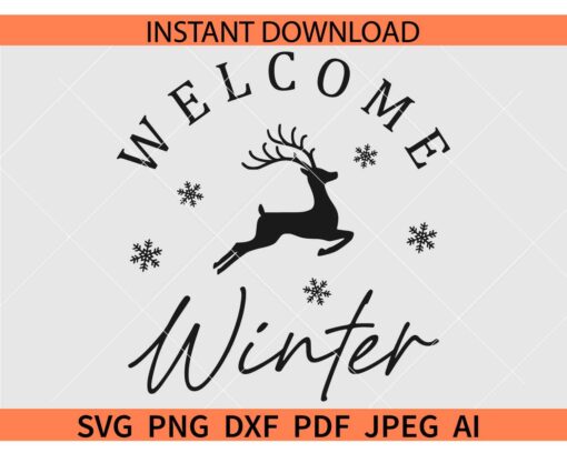 Welcome Winter SVG, Christmas Running Rudolph SVG, Welcome Winter Running Deer SVG