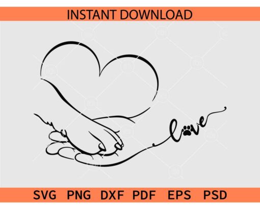 Paw and Hand Heart SVG, Paw Hand Love Symbol SVG, Valentine Pet SVG, Paw And Human Hand Print SVG