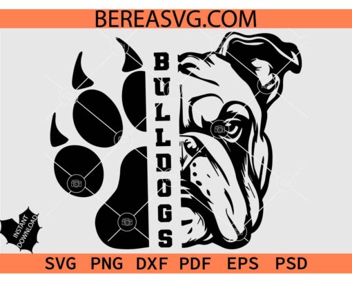 Bulldogs Head and Paw SVG, Bulldogs Face SVG, Bulldogs Paw SVG, Bulldogs Mascot SVG, Bulldogs Cheer SVG