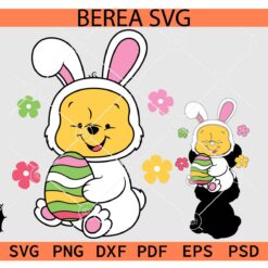 Baby Winnie the Poor with Bunny Ears SVG, Easter Baby Pooh with Egg SVG, Layered Winnie the Pooh Easter Bunny SVG
