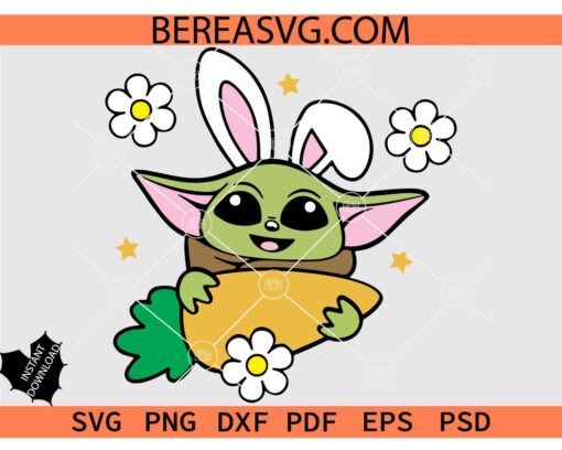 Baby Yoda Happy Easter Day SVG, Baby Yoda Easter Carrot SVG, Cute Baby Yoda Carrot SVG