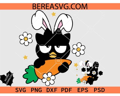 Bad Badtz-Maru Easter SVG, Hello Kitty Badtz-Maru with Bunny Ears SVG, Bad Badtz-Maru Carrying Easter Carrot SVG