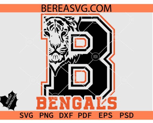 Bengals B Logo SVG PNG, Bengals Face Logo svg, B Bengals Mascot svg