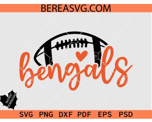Bengals Football Ball SVG, Bengals Heart Football SVG, Bengals School Team  SVG