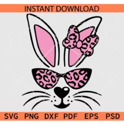 Bunny Girl with Sunglasses SVG, Leopard Print Sunglasses Bunny SVG, Leopard Print Bandana Bunny Face SVG