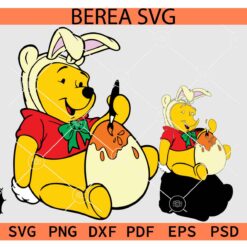 Bunny Winnie the Pooh Painting Easter Egg SVG, Winnie the Pooh with Bunny Ears Painting Easter SVG