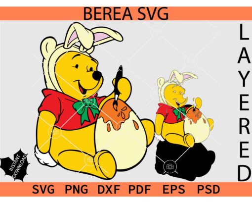 Bunny Winnie the Pooh Painting Easter Egg SVG, Winnie the Pooh with Bunny Ears Painting Easter SVG