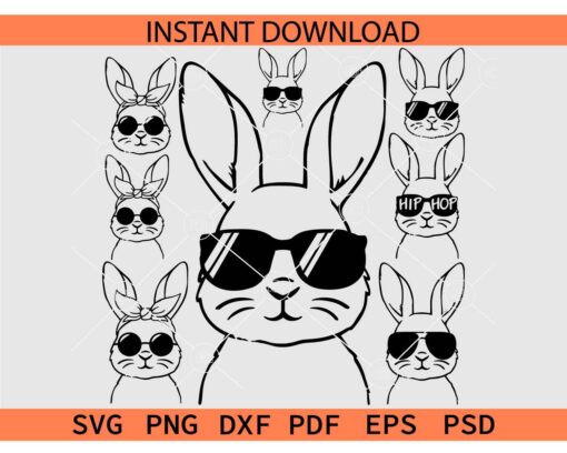 Bunny shades Bundle SVG,  Bunny Face with sunglasses Bundle SVG, Windsor sunglasses Bundle SVG