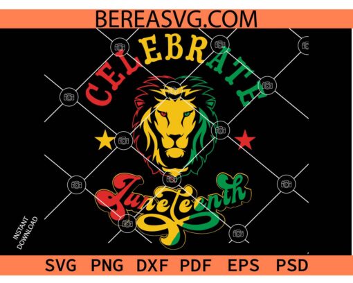 Celebrate Juneteenth Lion Face SVG, Rasta lion Juneteenth svg