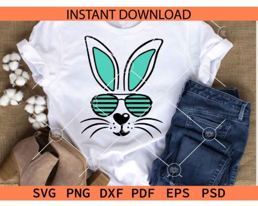 Cool Bunny Boy Sunglasses SVG, Bunny Face with Sunglasses SVG, Rabbit Face with sunglasses SVG