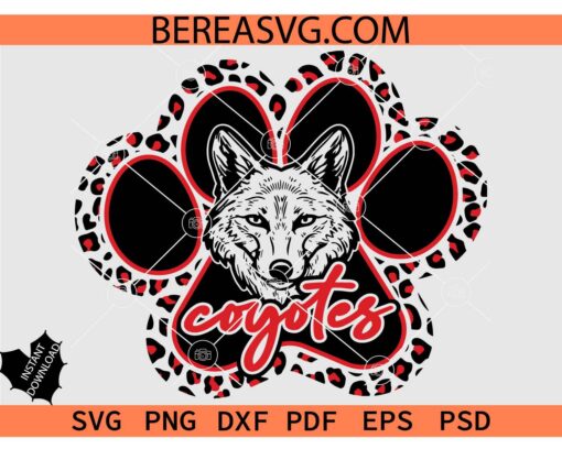 Coyotes Paw SVG PNG, Leopard Print Coyotes Paw SVG, Coyotes Face in Paw SVG, Coyotes Cheer SVG