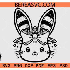 Cute Easter Bunny with Bow SVG, Bunny Face Flowers SVG, Bunny Face Bow SVG