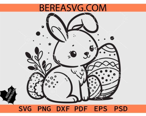Cute Easter Bunny with Eggs SVG, Floral Easter Bunny with eggs SVG