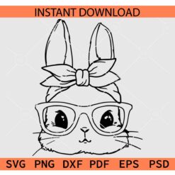 Cute bunny with glasses Sketch SVG, Cute bunny with glasses & Bow Outline SVG