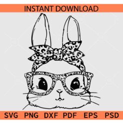 Cute bunny with leopard bandana and glasses svg, Leopard print bandana and glasses svg