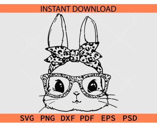 Cute bunny with leopard bandana and glasses svg, Leopard print bandana and glasses svg