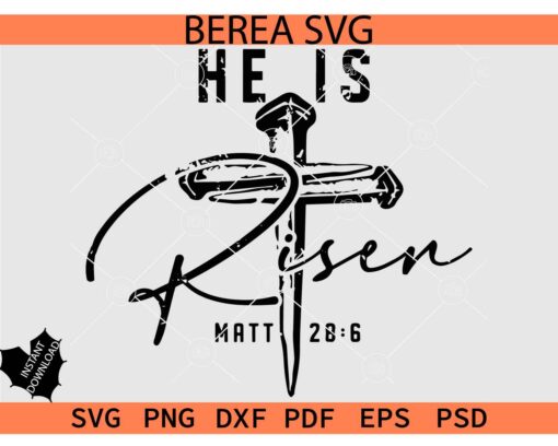 Distressed He is Risen SVG,  Matthew 28 6 SVG, Retro Easter bible verse SVG