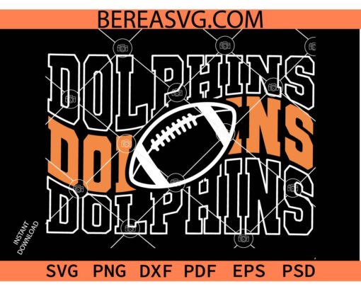 Dolphin Football Wavy Text Stacked svg, Dolphin wavy text Football Clipart SVG