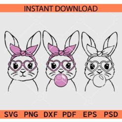 Easter Bunny Bubblegum Bundle SVG, Bunny Sunglasses Bundle SVG, Bunny Head with Bandana Sunglasses Bundle SVG