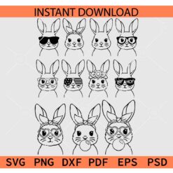 Easter Bunny bandana Bundle SVG,  Bunny Head with Bandana Sunglasses Bundle SVG