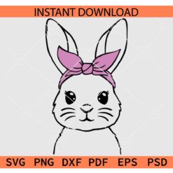 Easter Bunny bandana SVG,  Bunny Head with Bandana SVG, Easter Rabbit with Bandana SVG
