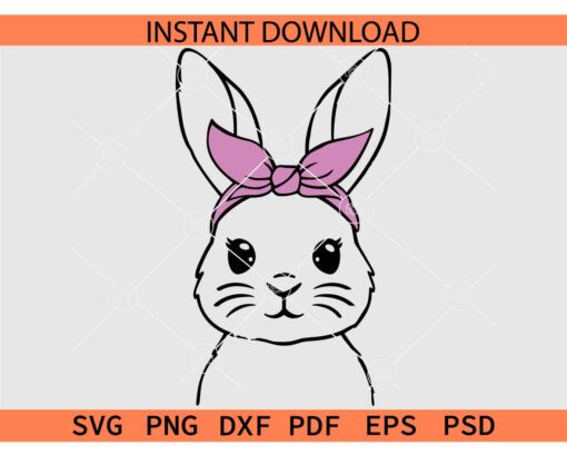 Easter Bunny bandana SVG,  Bunny Head with Bandana SVG, Easter Rabbit with Bandana SVG