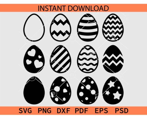Easter Egg Bundle SVG, Easter Eggs Silhouette Bundle SVG