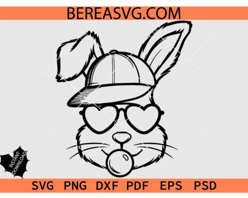 Easter bunny boy SVG, Bunny with Cap SVG, Bunny with Sunglasses and Balloon SVG, Cool Bunny with Hat SVG