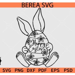 Happy Easter Egg Bunny SVG, Floral Easter Egg with Bunny Ears Happy Easter SVG, Egg with Rabbit Ears Happy Easter SVG