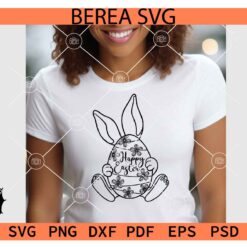 Happy Easter Egg Bunny SVG, Floral Easter Egg with Bunny Ears Happy Easter SVG, Egg with Rabbit Ears Happy Easter SVG