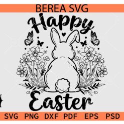 Happy Easter Floral Bunny SVG, Wild Flowers Happy Easter Rabbit SVG, Bunny Flowers Happy Easter SVG