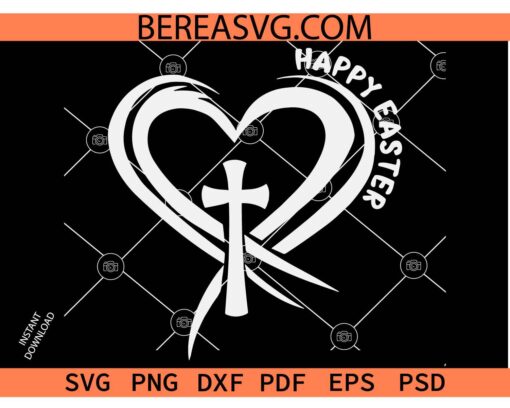 Happy Easter Heart Cross SVG PNG, Love Heart Cross Happy Easter SVG