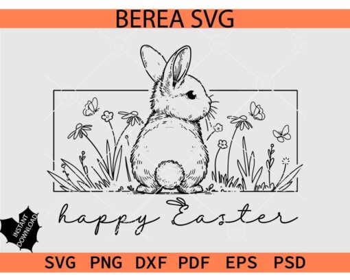Happy Easter Wild Flowers Bunny SVG, Happy Easter Wild Flowers Rabbit SVG, Floral Bunny Happy Easter SVG