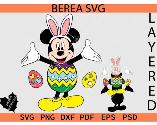 Happy Mouse with Easter Eggs SVG, Happy Mickey with Bunny Ears SVG, Happy Disney with Easter Eggs and bunny ears SVG