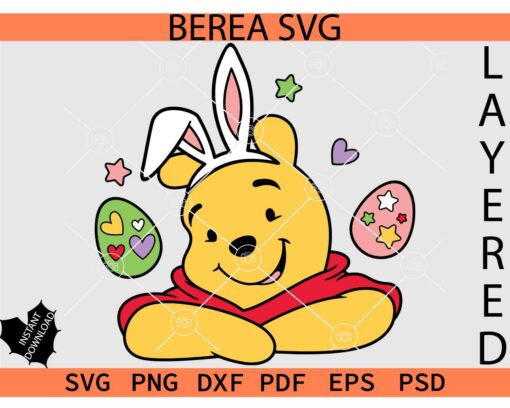 Happy Winnie the Pooh Easter Eggs SVG, Winnie the Pooh Easter Bunny SVG