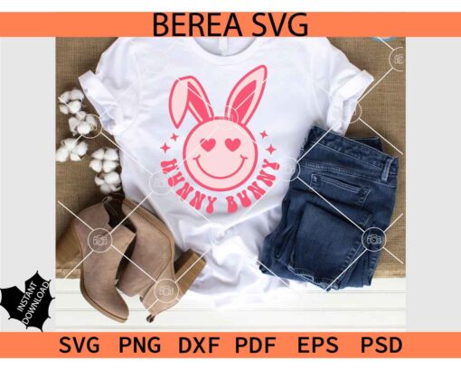 Hunny Bunny SVG Smiley Face SVG, Smiley Face with Bunny Ears Hunny Bunny SVG, Hunny Bunny Happy Face SVG