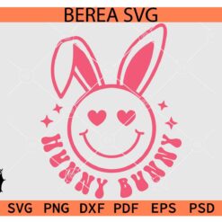 Hunny Bunny SVG Smiley Face SVG, Smiley Face with Bunny Ears Hunny Bunny SVG, Hunny Bunny Happy Face SVG