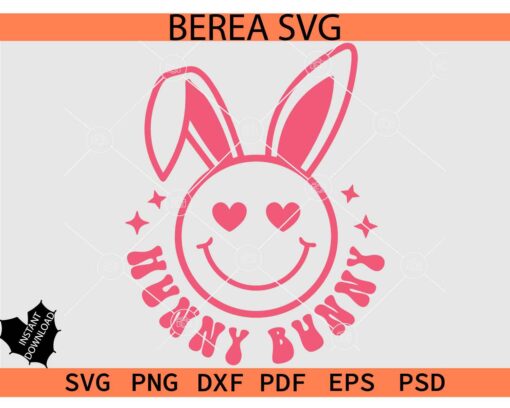 Hunny Bunny SVG Smiley Face SVG, Smiley Face with Bunny Ears Hunny Bunny SVG, Hunny Bunny Happy Face SVG