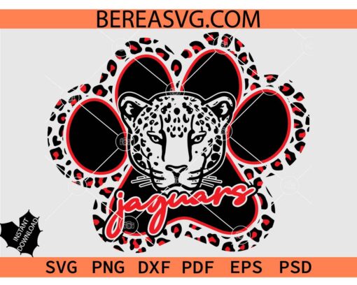 Jaguars Head in Paw SVG PNG, Leopard Jaguars Paw SVG, Jaguars Face Paw SVG
