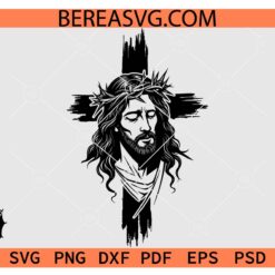 Jesus Christ Cross svg, Jesus Crown of Thorns on Cross SVG