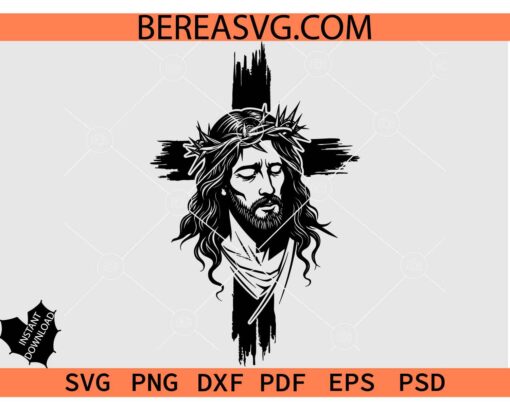 Jesus Christ Cross svg, Jesus Crown of Thorns on Cross SVG