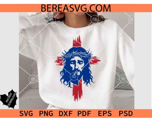 July 4th Jesus Christ Cross svg, Patriotic Jesus Crown of Thorns on Cross SVG