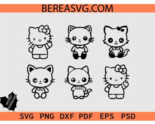 Kawaii Cat Bundle SVG, Kawaii Kitty clipart Bundle SVG, Kawaii Cat lovers SVG