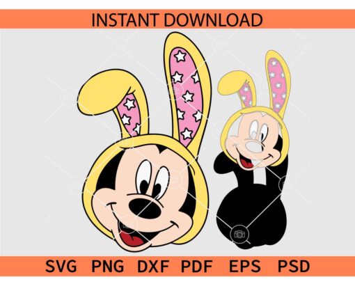 Layered Easter Bunny Mickey SVG, Layered Mickey Face with Bunny Ears SVG, Disney Head with Bunny Ears SVG, Easter Mickey Mouse with Bunny Ears SVG